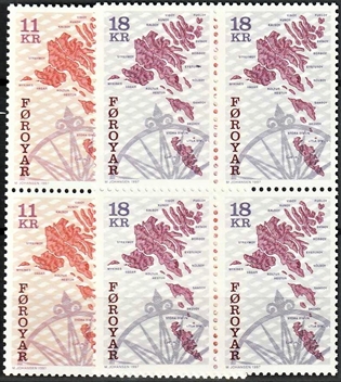 FRIMÆRKER FÆRØERNE | 1997 - AFA 312,313 - Havbunden - 11,00 + 18,00 kr. flerfarvet i 4-blok - Postfrisk